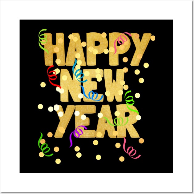 Happy New Year with Colorful Confetti Wall Art by Scarebaby